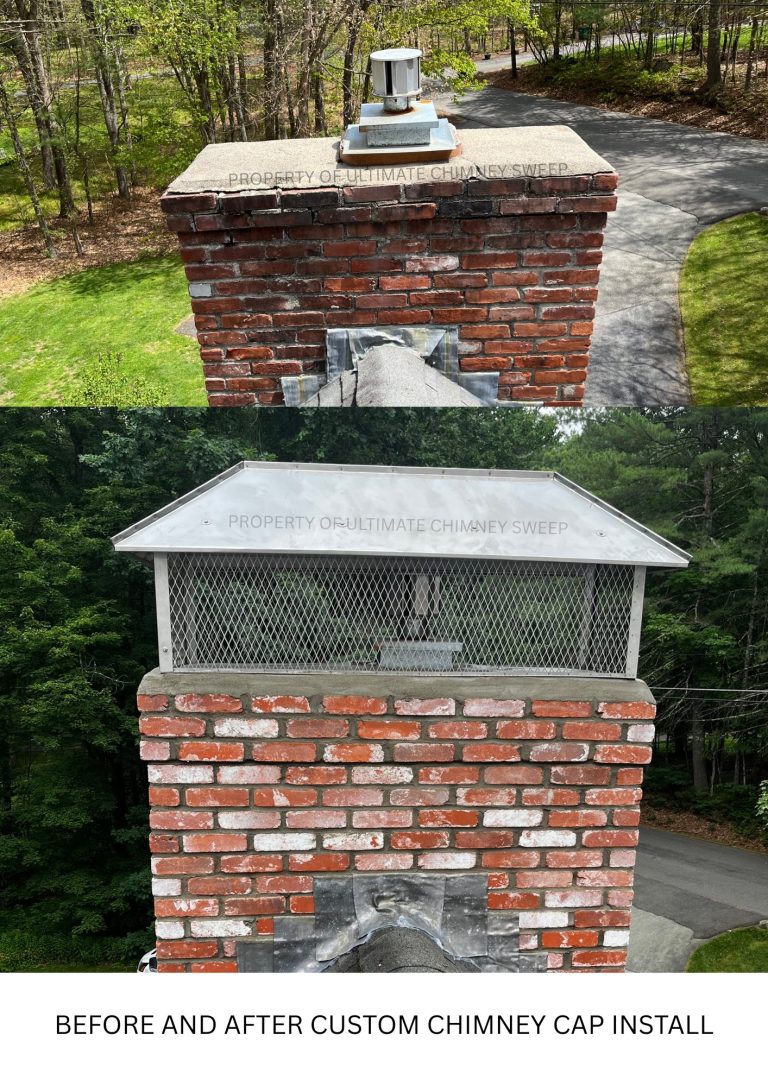 Before and after custom chimney cap install