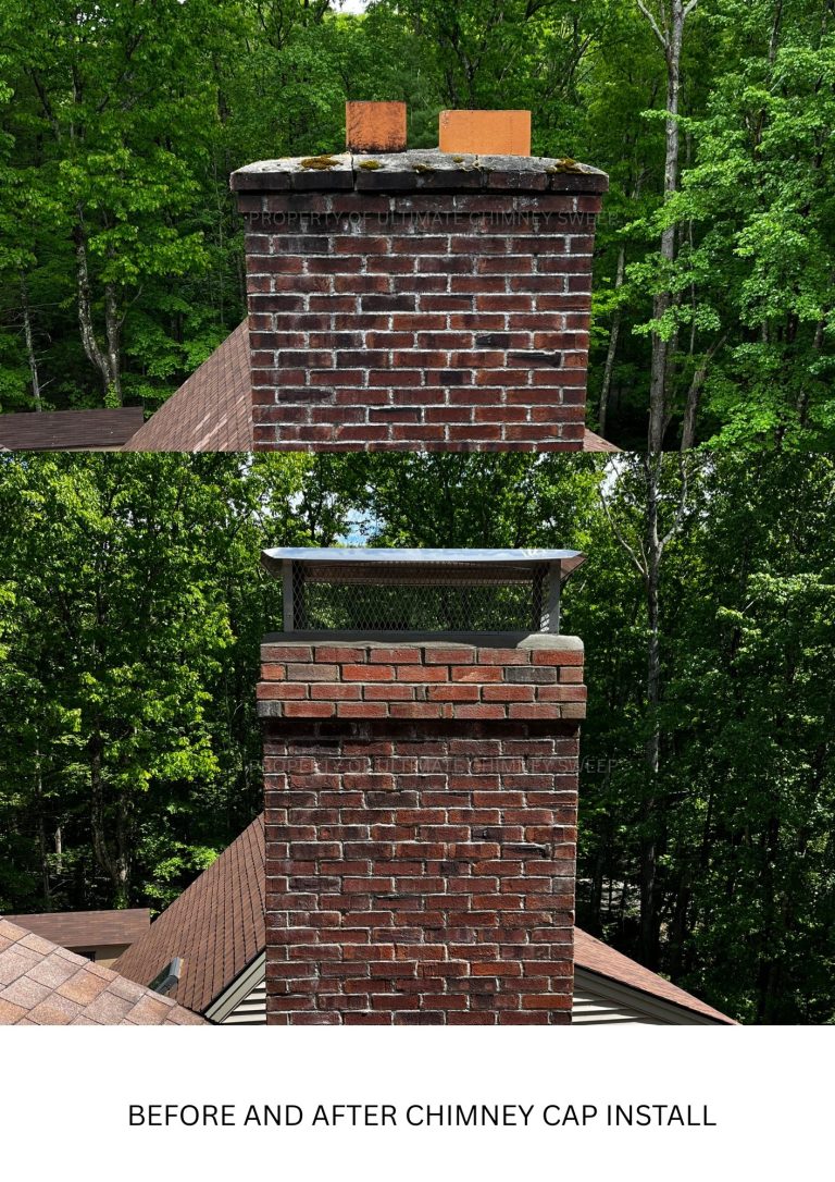 Before and after chimney cap install