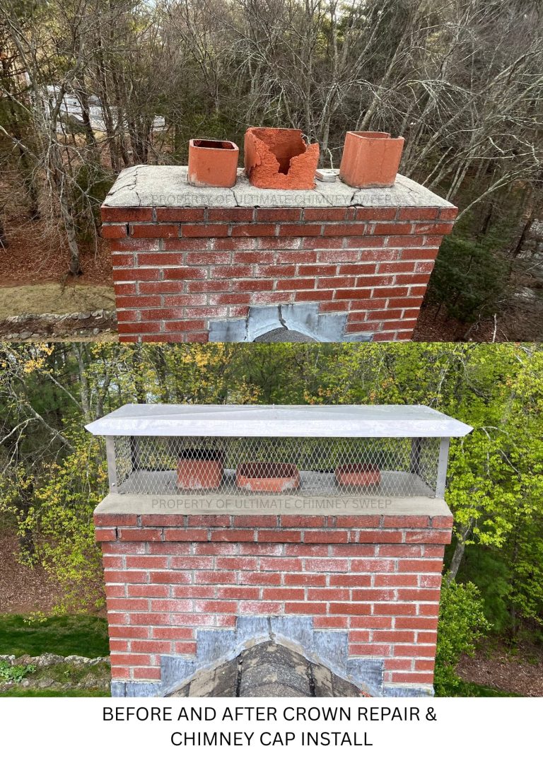 Before and after crown repair and chimney cap install