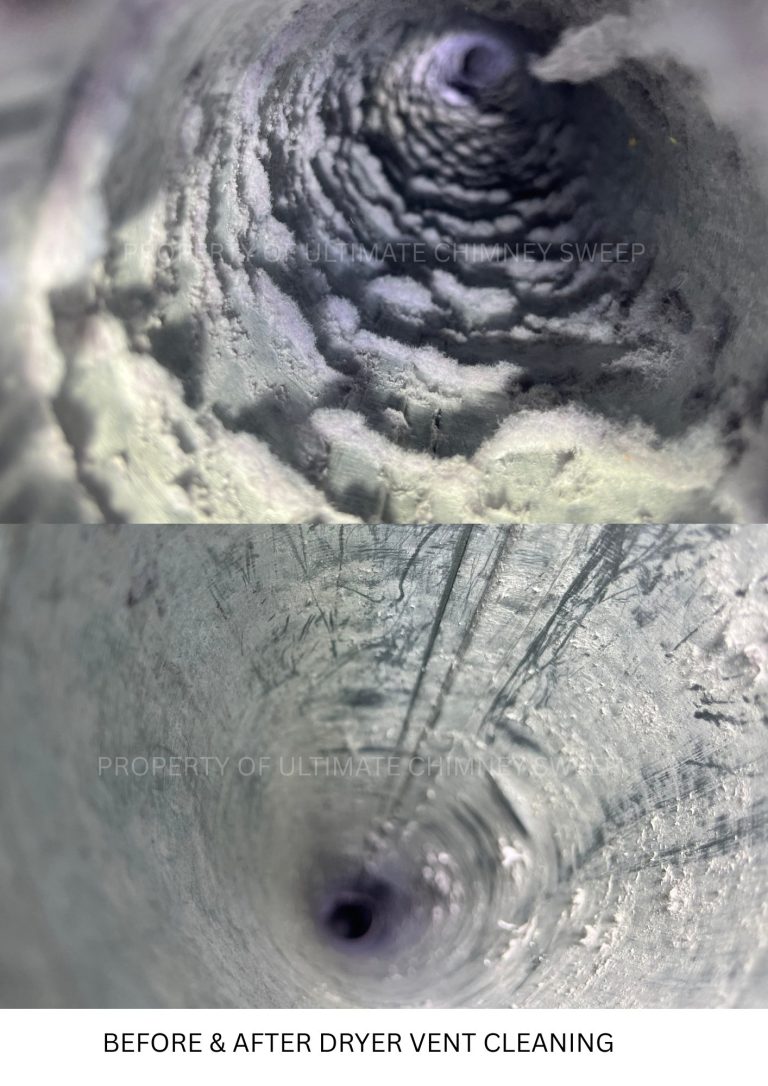Before and after dryer vent cleaning