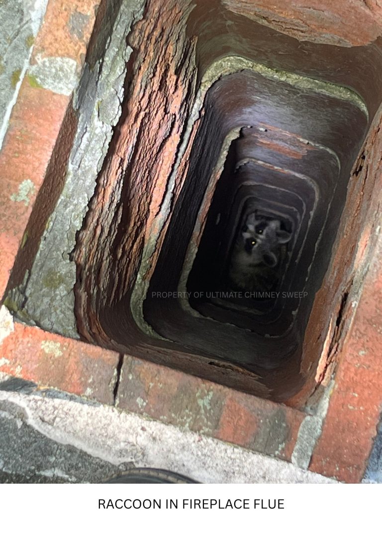 Raccoon in a fireplace flue