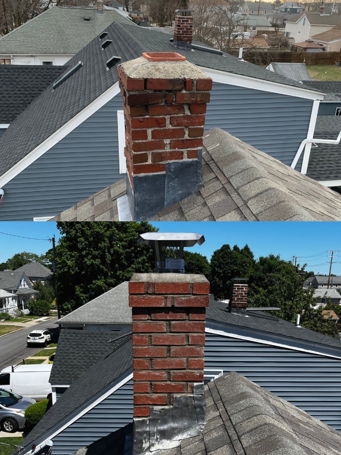 Before and after chimney masonry repair