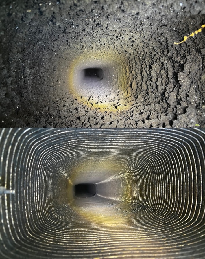 Before and after chimney flue sweeping