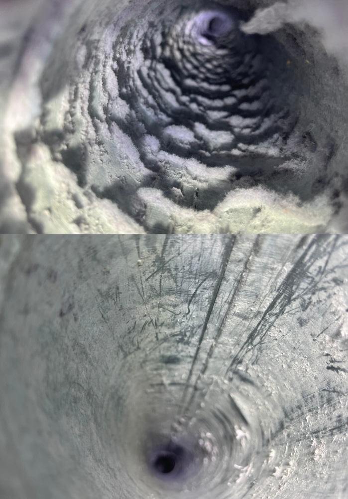 Before and after dryer vent cleaning