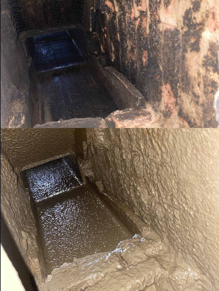 Smoke chamber before and after Smoketite application