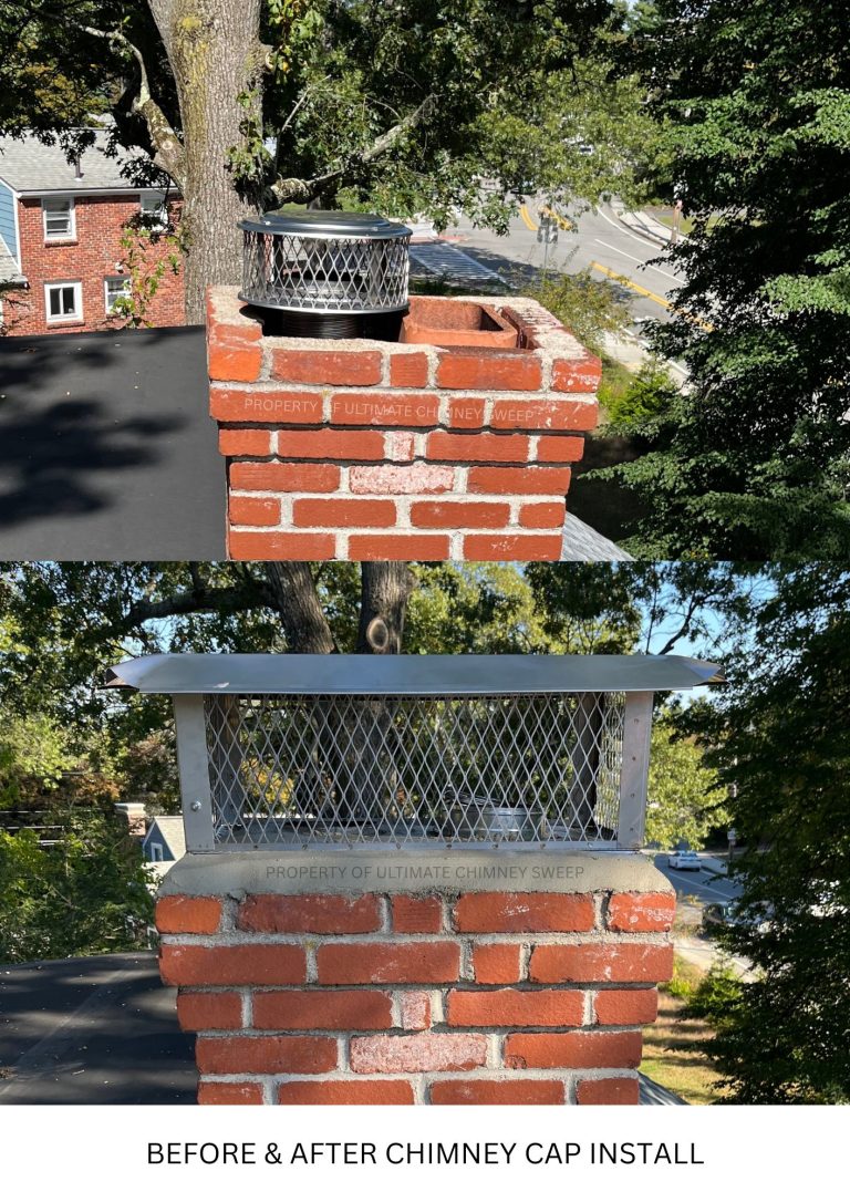 Before and after chimney cap install